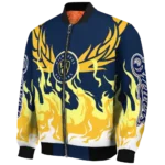 custom milwaukee brewers winged blaze navy blue white bomber jacket best selling