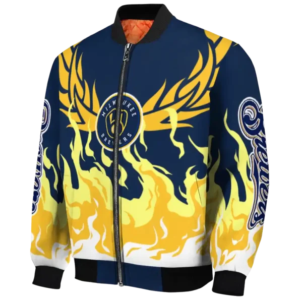 custom milwaukee brewers winged blaze navy blue white bomber jacket best selling