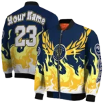 custom milwaukee brewers winged blaze navy blue white bomber jacket best selling