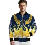 custom milwaukee brewers winged blaze navy blue white bomber jacket best selling