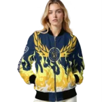 custom milwaukee brewers winged blaze navy blue white bomber jacket best selling