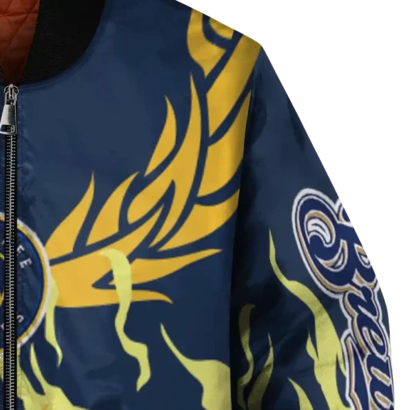 custom milwaukee brewers winged blaze navy blue white bomber jacket premium grade