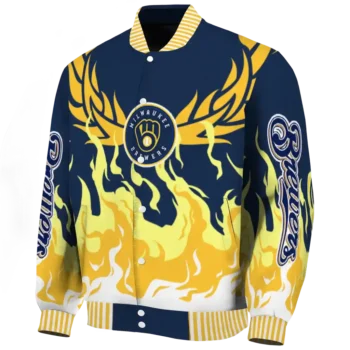 custom milwaukee brewers winged blaze navy blue white varsity jacket best selling