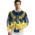 custom milwaukee brewers winged blaze navy blue white varsity jacket best selling