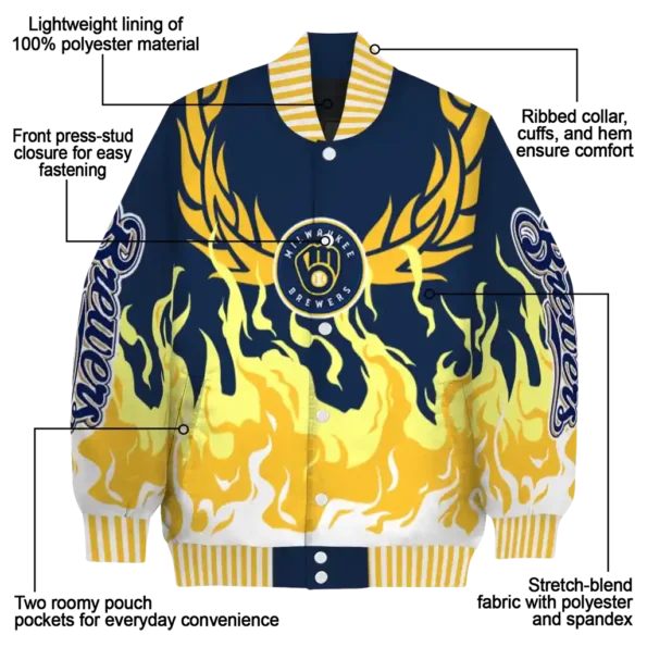 custom milwaukee brewers winged blaze navy blue white varsity jacket new arrival