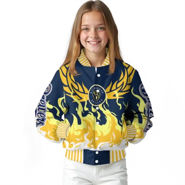 custom milwaukee brewers winged blaze navy blue white varsity jacket top rated