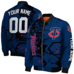custom minnesota twins hexagon cluster navy black bomber jacket best selling
