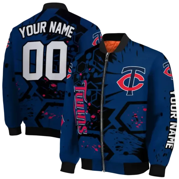 custom minnesota twins hexagon cluster navy black bomber jacket fashion forward