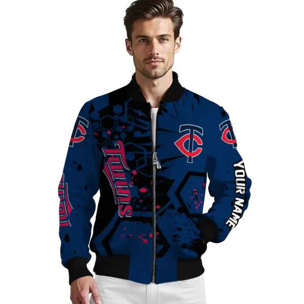 custom minnesota twins hexagon cluster navy black bomber jacket high quality