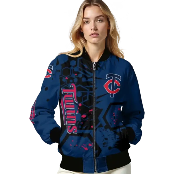 custom minnesota twins hexagon cluster navy black bomber jacket latest model
