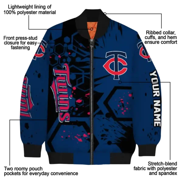 custom minnesota twins hexagon cluster navy black bomber jacket new arrival