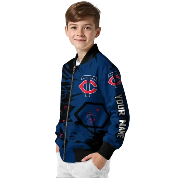 custom minnesota twins hexagon cluster navy black bomber jacket trendy