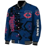 custom minnesota twins hexagon cluster navy black varsity jacket best selling