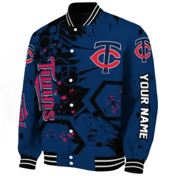 custom minnesota twins hexagon cluster navy black varsity jacket best selling