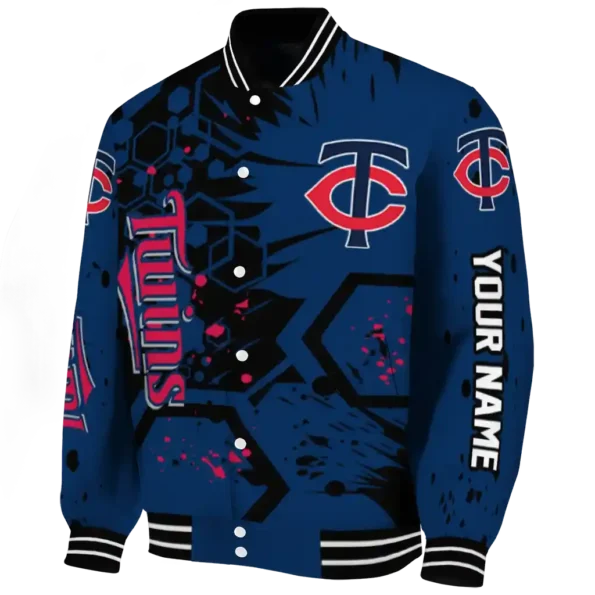 custom minnesota twins hexagon cluster navy black varsity jacket best selling