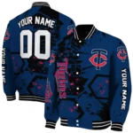 custom minnesota twins hexagon cluster navy black varsity jacket best selling