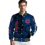custom minnesota twins hexagon cluster navy black varsity jacket best selling