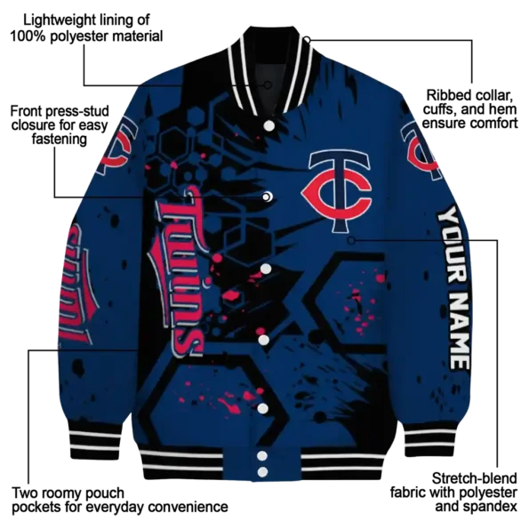 custom minnesota twins hexagon cluster navy black varsity jacket new arrival