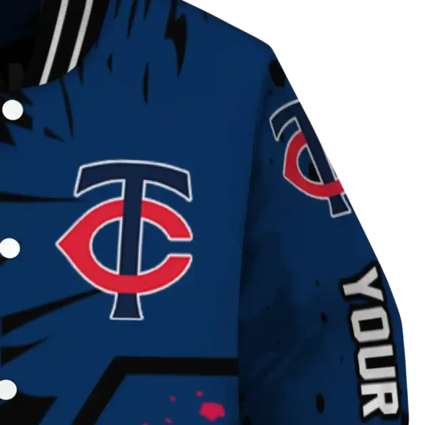 custom minnesota twins hexagon cluster navy black varsity jacket premium grade