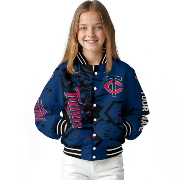custom minnesota twins hexagon cluster navy black varsity jacket top rated
