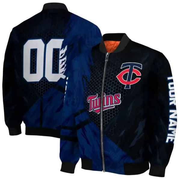 custom minnesota twins hexagon mesh navy black bomber jacket fashion forward