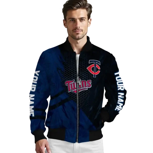 custom minnesota twins hexagon mesh navy black bomber jacket high quality