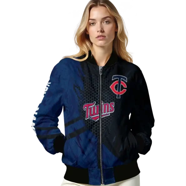 custom minnesota twins hexagon mesh navy black bomber jacket latest model