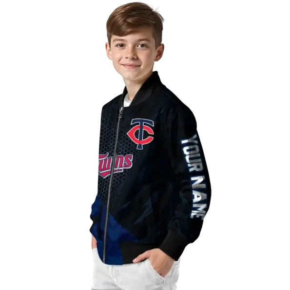 custom minnesota twins hexagon mesh navy black bomber jacket trendy