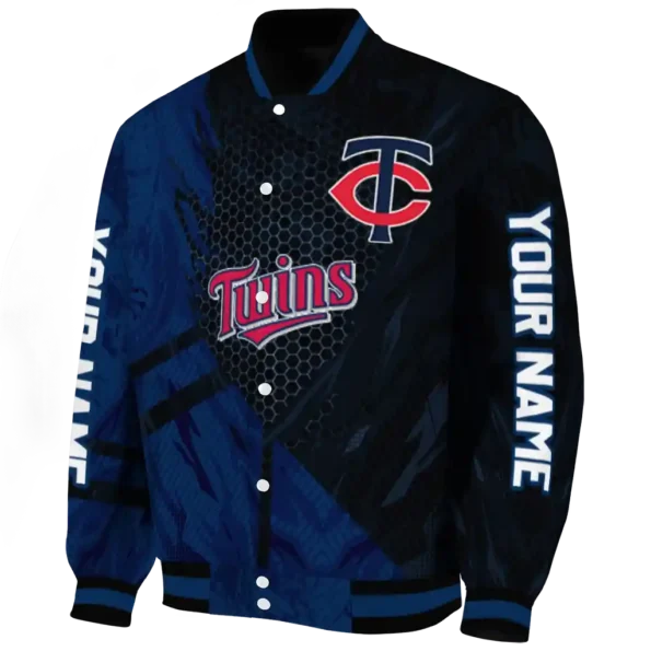 custom minnesota twins hexagon mesh navy black varsity jacket best selling