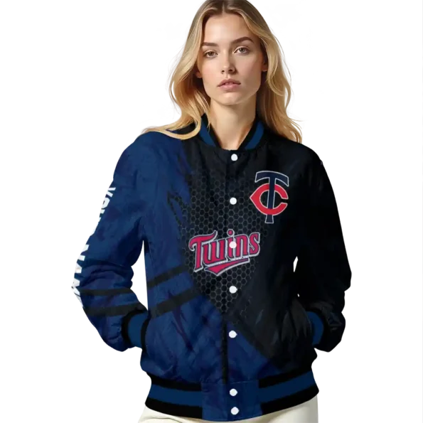 custom minnesota twins hexagon mesh navy black varsity jacket latest model