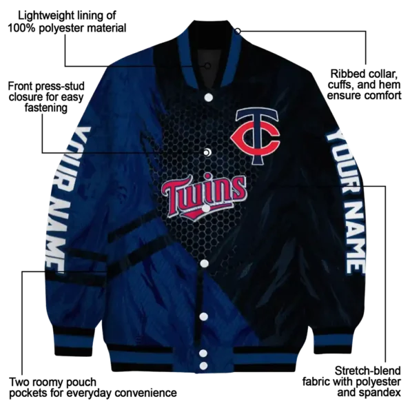 custom minnesota twins hexagon mesh navy black varsity jacket new arrival