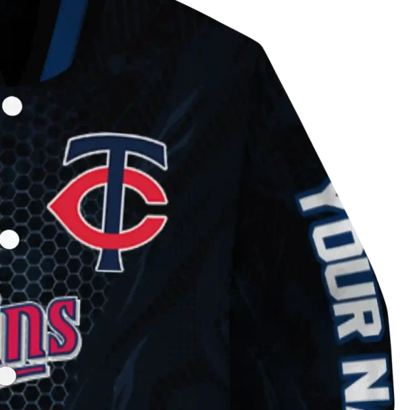 custom minnesota twins hexagon mesh navy black varsity jacket premium grade