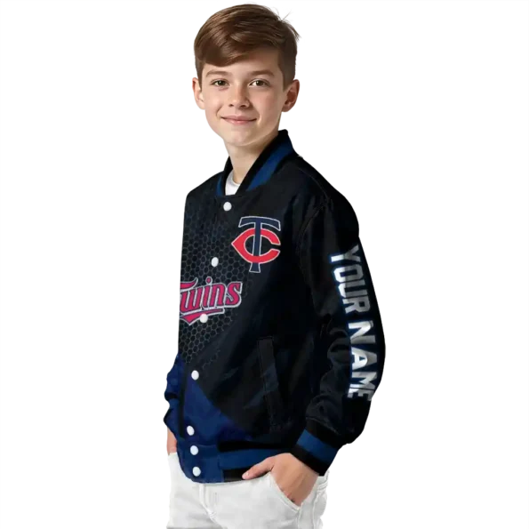 custom minnesota twins hexagon mesh navy black varsity jacket trendy