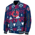 custom minnesota twins pyramid shapes navy varsity jacket best selling