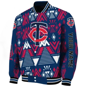 custom minnesota twins pyramid shapes navy varsity jacket best selling