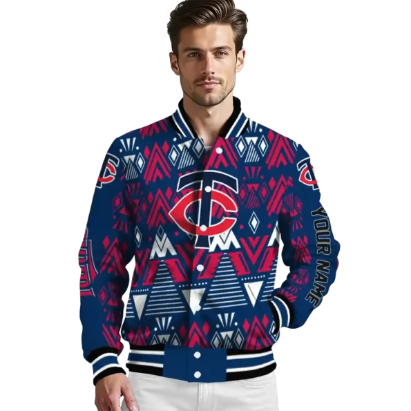 custom minnesota twins pyramid shapes navy varsity jacket high quality