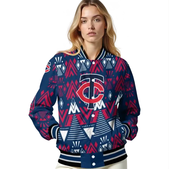 custom minnesota twins pyramid shapes navy varsity jacket latest model