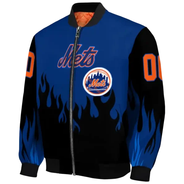 custom new york mets flame border blue black bomber jacket best selling
