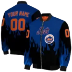 custom new york mets flame border blue black bomber jacket best selling