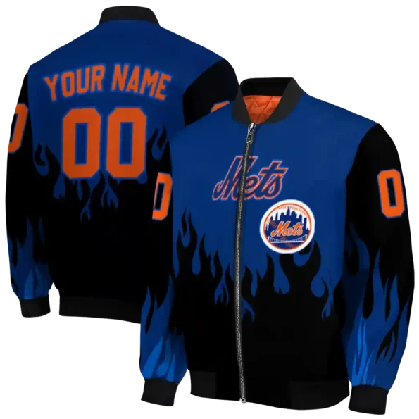 custom new york mets flame border blue black bomber jacket fashion forward