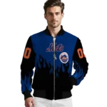 custom new york mets flame border blue black bomber jacket best selling