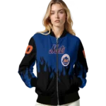 custom new york mets flame border blue black bomber jacket best selling
