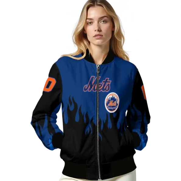 custom new york mets flame border blue black bomber jacket latest model