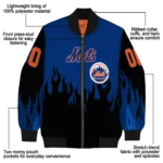 custom new york mets flame border blue black bomber jacket best selling