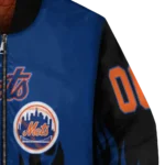 custom new york mets flame border blue black bomber jacket best selling