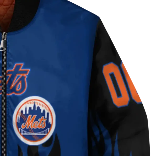 custom new york mets flame border blue black bomber jacket premium grade