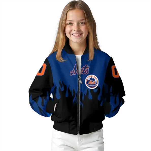 custom new york mets flame border blue black bomber jacket top rated
