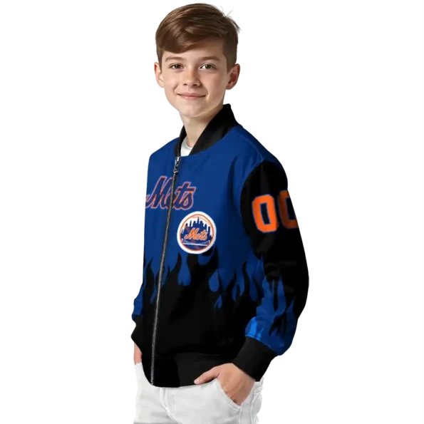 custom new york mets flame border blue black bomber jacket trendy