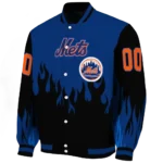 custom new york mets flame border blue black varsity jacket best selling