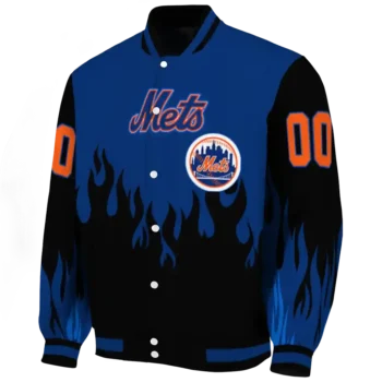 custom new york mets flame border blue black varsity jacket best selling
